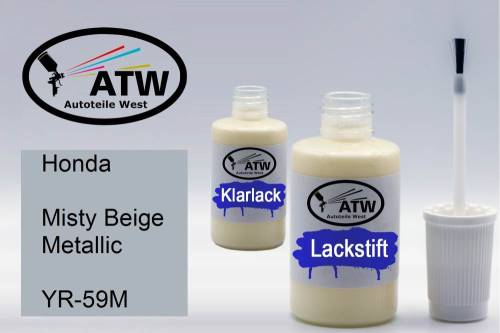 Honda, Misty Beige Metallic, YR-59M: 20ml Lackstift + 20ml Klarlack - Set, von ATW Autoteile West.